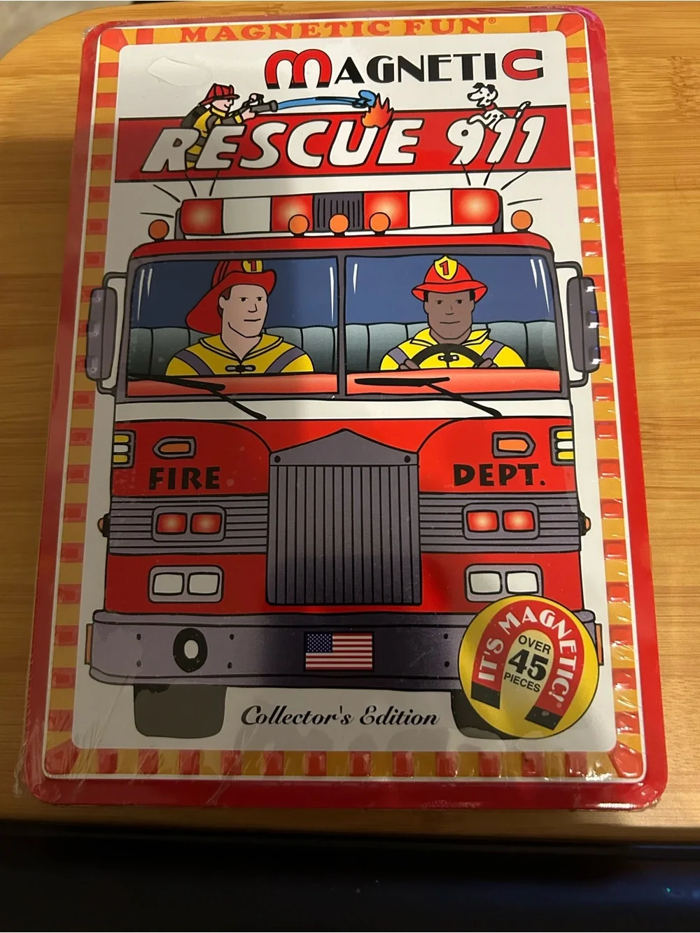 2 fire department toys: nwt magnetic set & 9 piece chunky puzzle. Great for kids